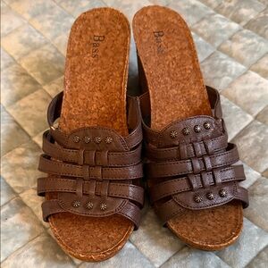Bass Brown Leather-Look Slip On Clog Sandals